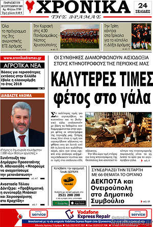 Πρωτοσέλιδο Χρονικά της Δράμας