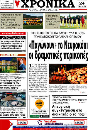 Πρωτοσέλιδο Χρονικά της Δράμας
