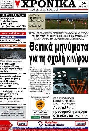 Πρωτοσέλιδο Χρονικά της Δράμας