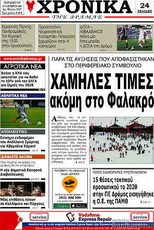 Πρωτοσέλιδο Χρονικά της Δράμας