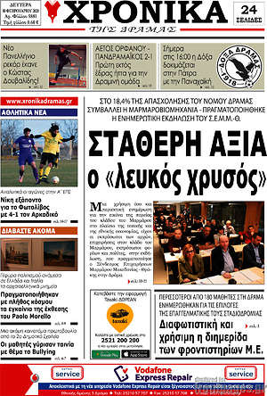Πρωτοσέλιδο Χρονικά της Δράμας