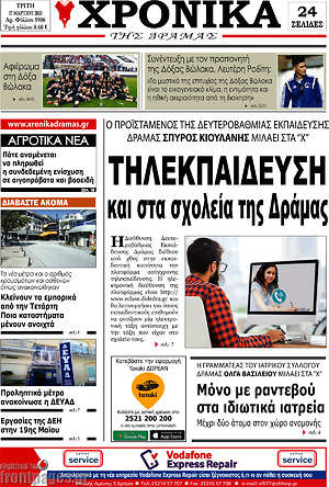 Πρωτοσέλιδο Χρονικά της Δράμας
