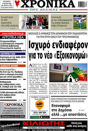 Πρωτοσέλιδο Χρονικά της Δράμας