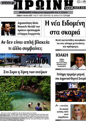 Πρωτοσέλιδο Πρωινή του Κιλκίς