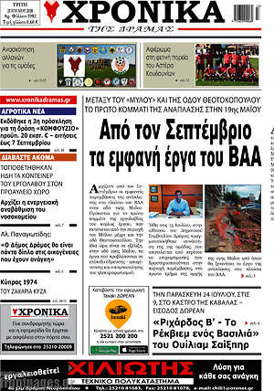 Πρωτοσέλιδο Χρονικά της Δράμας
