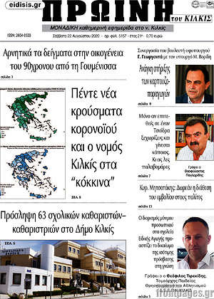 Πρωτοσέλιδο Πρωινή του Κιλκίς