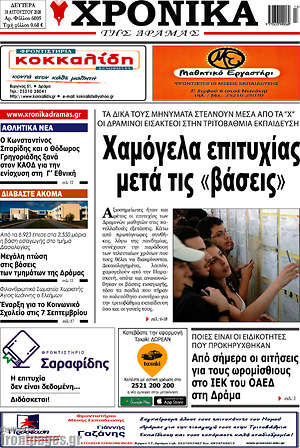 Πρωτοσέλιδο Χρονικά της Δράμας