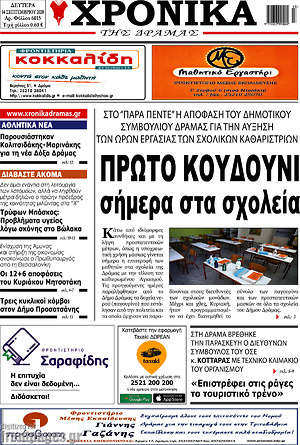 Πρωτοσέλιδο Χρονικά της Δράμας