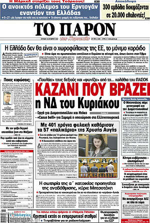 Πρωτοσέλιδο εφημερίδας Το Παρόν - protoselida