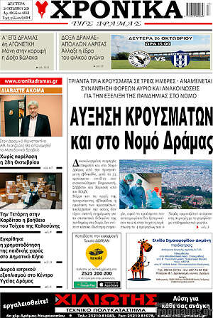 Πρωτοσέλιδο Χρονικά της Δράμας
