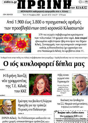 Πρωτοσέλιδο Πρωινή του Κιλκίς