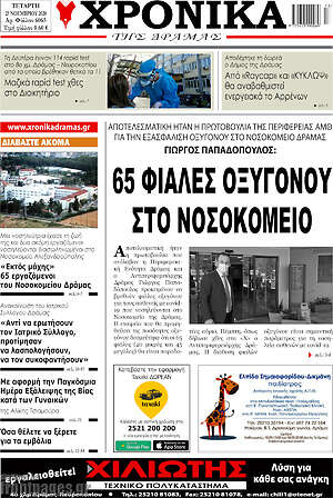 Πρωτοσέλιδο Χρονικά της Δράμας