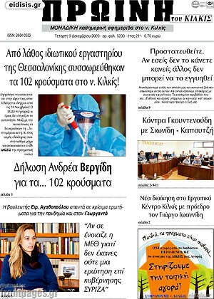 Πρωτοσέλιδο Πρωινή του Κιλκίς