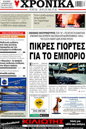 Πρωτοσέλιδο Χρονικά της Δράμας