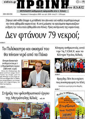Πρωτοσέλιδο Πρωινή του Κιλκίς