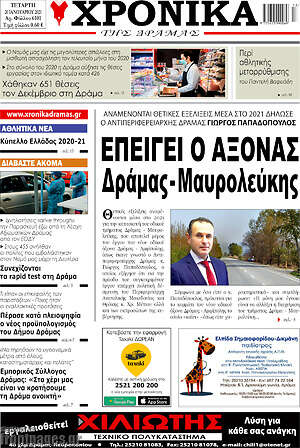 Πρωτοσέλιδο Χρονικά της Δράμας