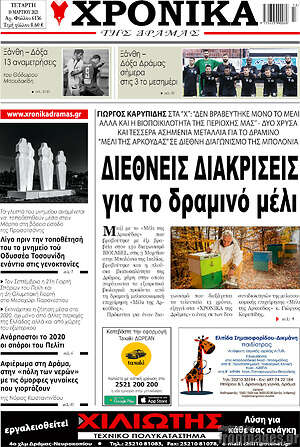 Πρωτοσέλιδο Χρονικά της Δράμας