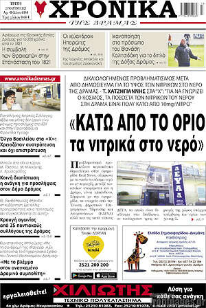 Πρωτοσέλιδο Χρονικά της Δράμας