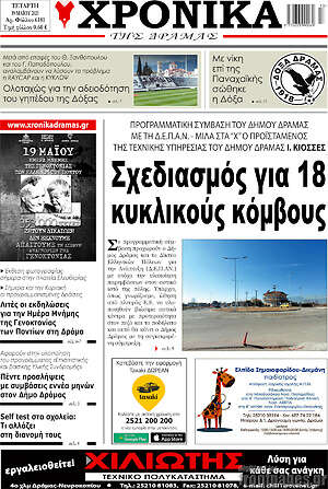 Πρωτοσέλιδο Χρονικά της Δράμας