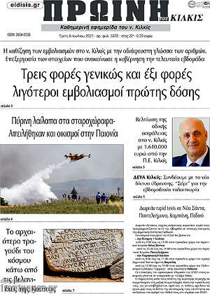 Πρωτοσέλιδο Πρωινή του Κιλκίς