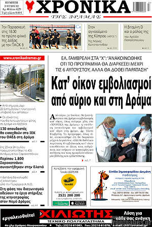 Πρωτοσέλιδο Χρονικά της Δράμας