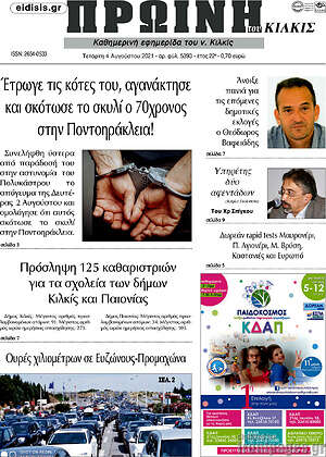 Πρωτοσέλιδο Πρωινή του Κιλκίς