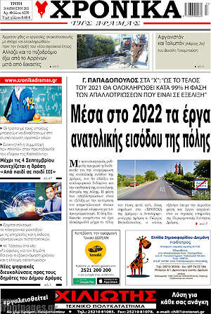 Πρωτοσέλιδο Χρονικά της Δράμας