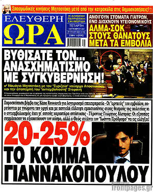 Πρωτοσέλιδο εφημερίδας Ελεύθερη ώρα - protoselida