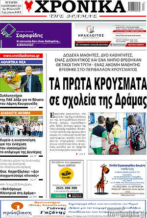Πρωτοσέλιδο Χρονικά της Δράμας