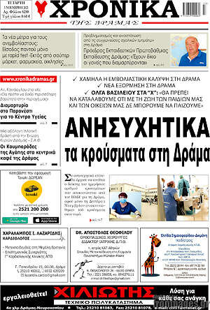 Πρωτοσέλιδο Χρονικά της Δράμας