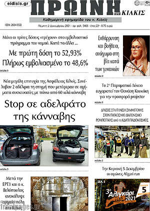 Πρωτοσέλιδο Πρωινή του Κιλκίς