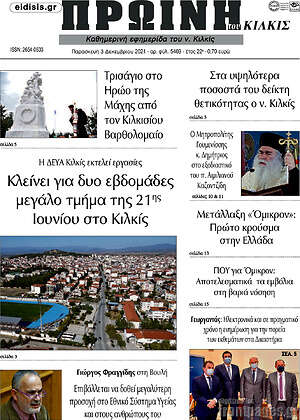 Πρωτοσέλιδο Πρωινή του Κιλκίς