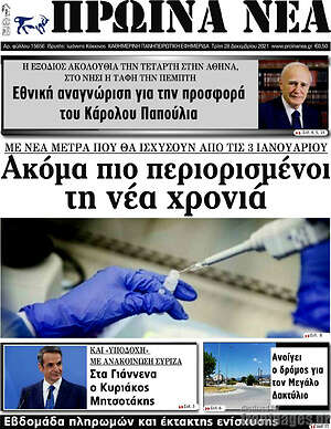 Πρωτοσέλιδο Πρωινά νέα