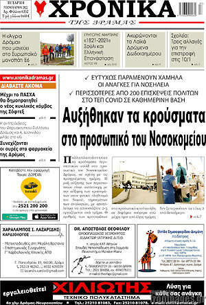 Πρωτοσέλιδο Χρονικά της Δράμας