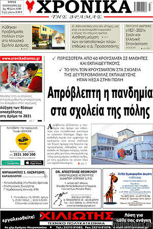 Πρωτοσέλιδο Χρονικά της Δράμας