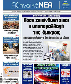 Πρωτοσέλιδο Αθηναϊκά Νέα