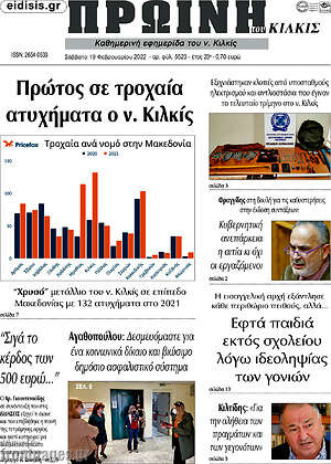 Πρωτοσέλιδο Πρωινή του Κιλκίς