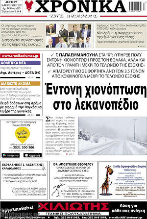 Πρωτοσέλιδο Χρονικά της Δράμας