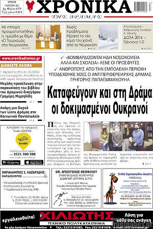Πρωτοσέλιδο Χρονικά της Δράμας