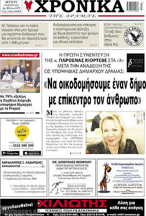 Πρωτοσέλιδο Χρονικά της Δράμας