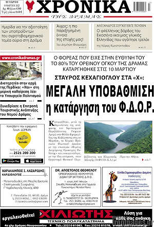 Πρωτοσέλιδο Χρονικά της Δράμας