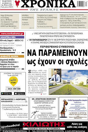 Πρωτοσέλιδο Χρονικά της Δράμας