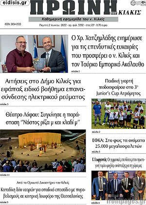 Πρωτοσέλιδο Πρωινή του Κιλκίς