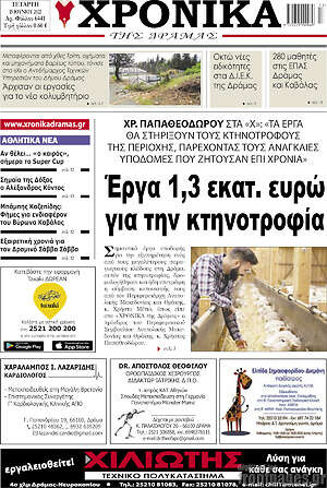Πρωτοσέλιδο Χρονικά της Δράμας