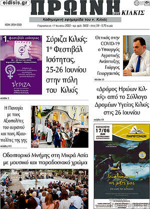 Πρωτοσέλιδο Πρωινή του Κιλκίς