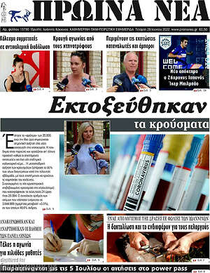 Πρωτοσέλιδο Πρωινά νέα