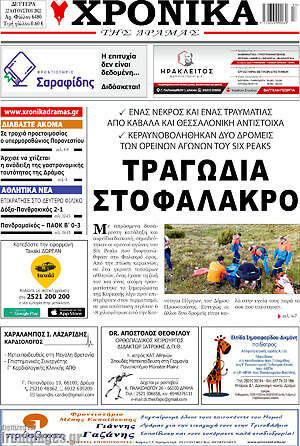 Πρωτοσέλιδο Χρονικά της Δράμας