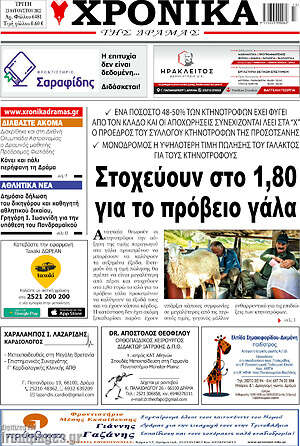 Πρωτοσέλιδο Χρονικά της Δράμας