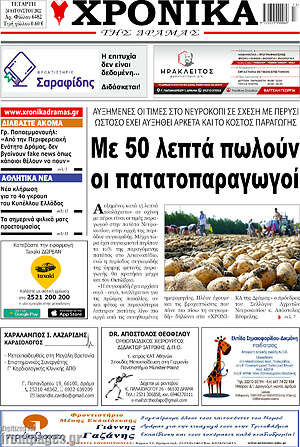 Πρωτοσέλιδο Χρονικά της Δράμας