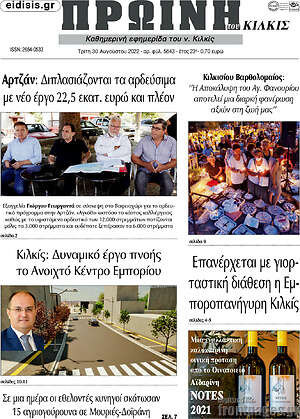Πρωτοσέλιδο Πρωινή του Κιλκίς
